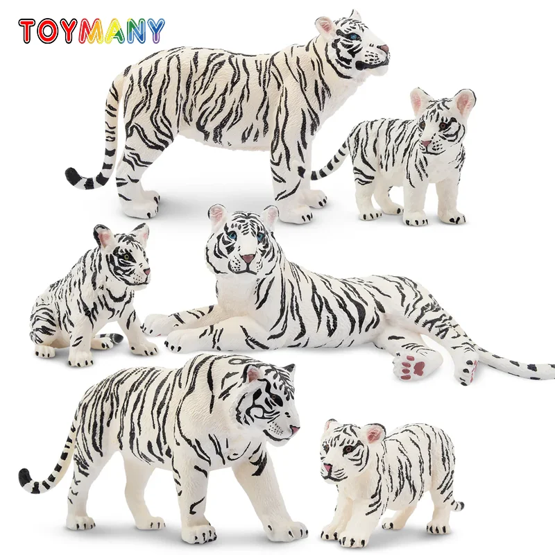 6Pcs Simulation White Tiger Family Wildlife Animal Model Toy Mini