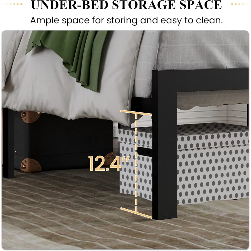 Twin Size Platform Bed Frame with Upholstered Headboard, Metal Slats Support, Button Tufted Square Stitched Headboard 6
