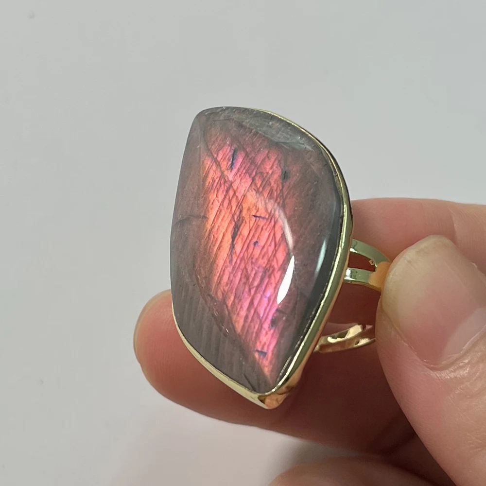 Adjustable Rings Finger Ring Natural Stone Labradorite Adjustable Ring