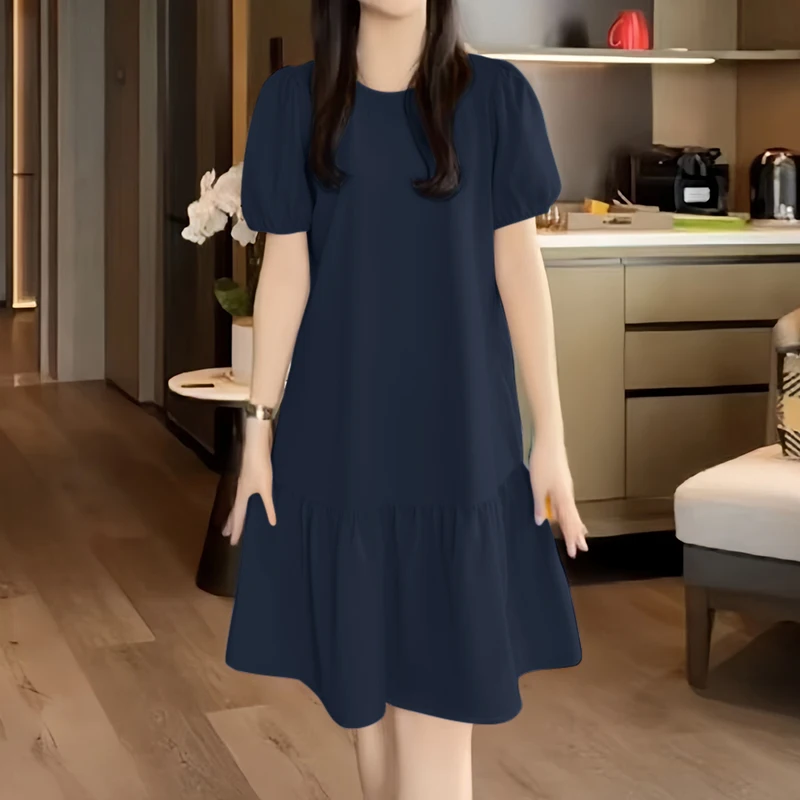 ZANZEA Frauen 2023 Sommer Kleid Elegante Kurzarm Rüschen Saum Sommerkleid Mode Arbeit Kleider Casual Solide Urlaub Vestidos Robe – Detail 10