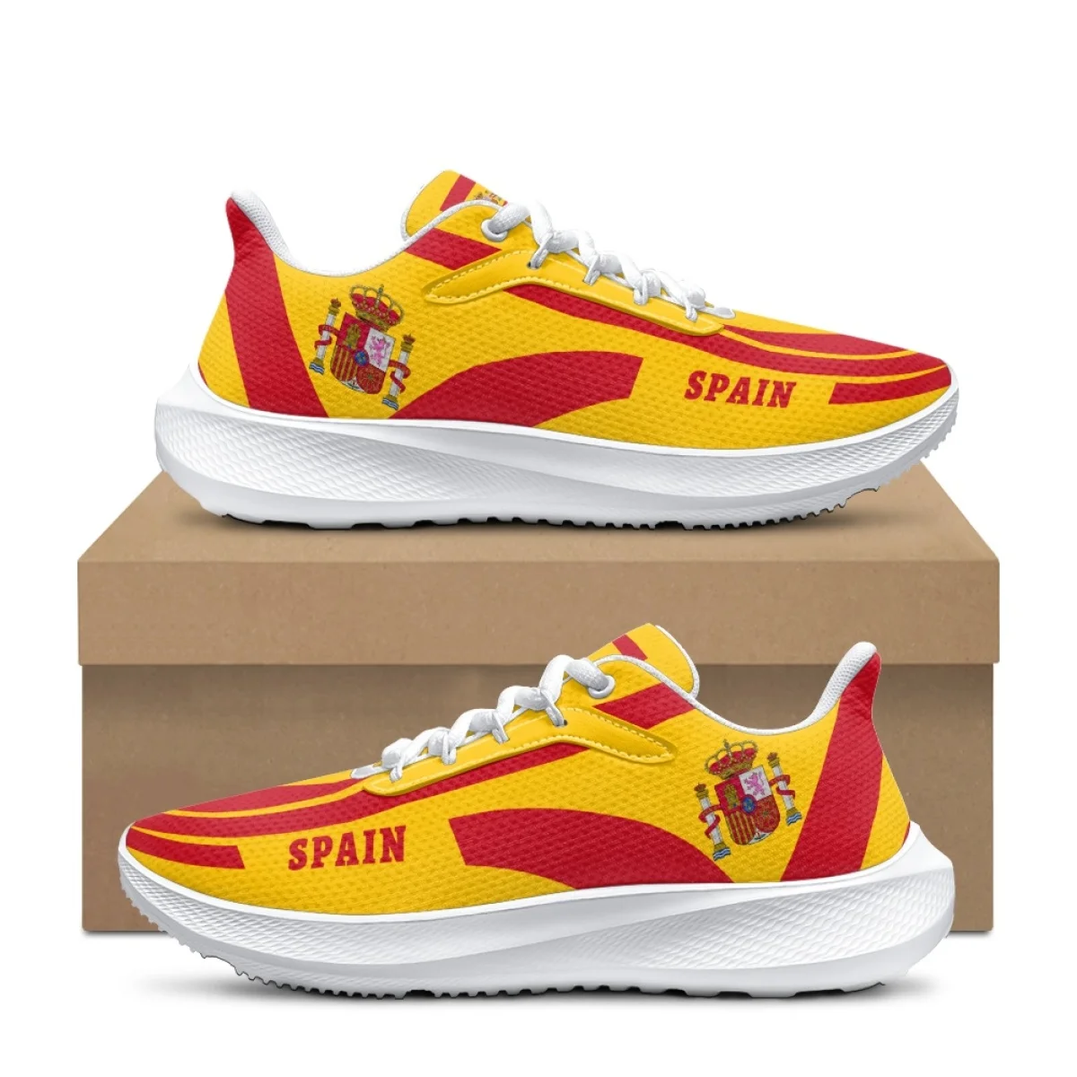 

Spain Country Flag Pattern Unisex Comfortable Casual Sneakers Outdoor Travel Basketball Shoes Wear-Resistant Non-slip Footwear
