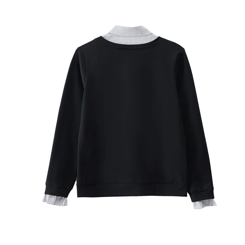 Women'S Spring And Autumn Loose Spliced Shirt Collar Fake Two Piece Hoodies Female New Fashion Slimming Casual Versatile Top