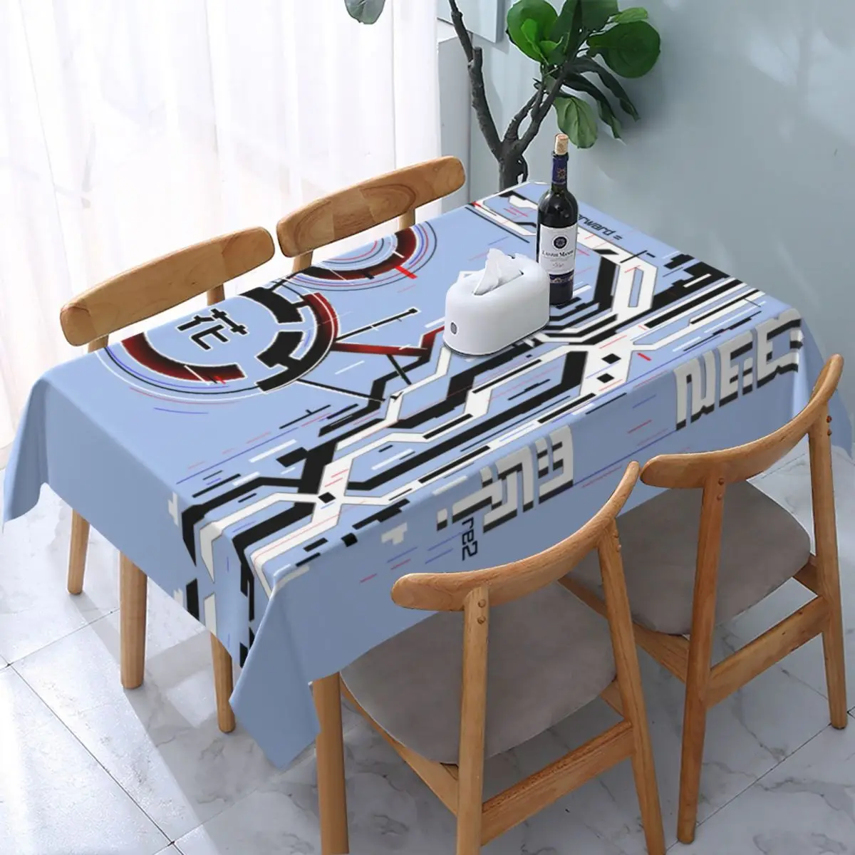 

Waterproof Japanese Tokyo Flower Techwear Tablecloth Backed Elastic Edge Table Cover Future Tech Street Wear Graphic Table Cloth