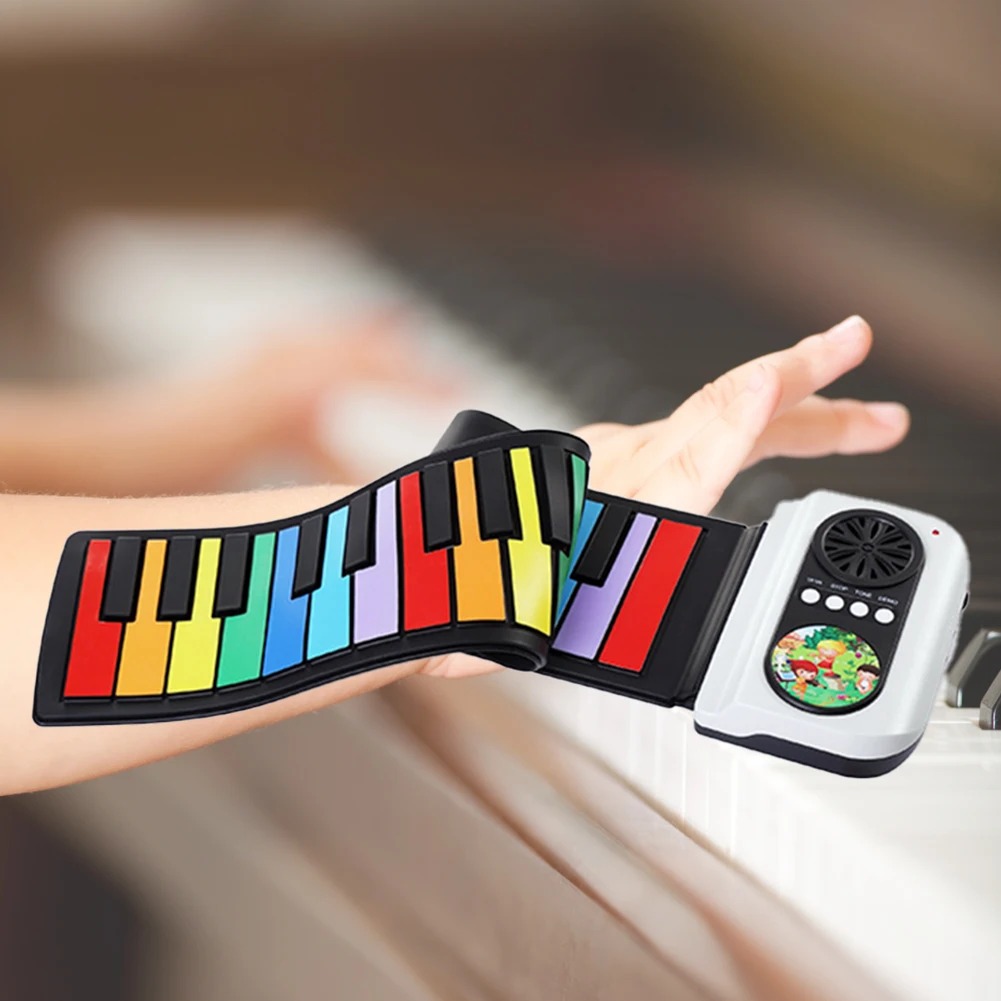 49 Keys Electronic Hand Roll Piano Inner Drum Model Function Educational Toys USB Input Soft Silicone for Music Lovers Beginners
