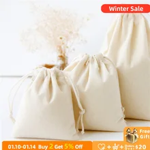 

Simple Cotton Drawstring Bag Solid Color Home Storage Coffee Bean Gift Packing Bag Shoes Bag Women Travel Pouch Coin Purse