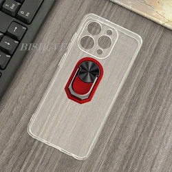 Enhanced Protective Phone Case with Ring Holder Bracket - Soft Silicone TPU Cover, 6.7 for Case & Holder (Transparent C Red)
