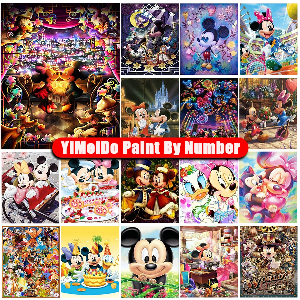 Disney Oil Painting By Numbers For Adults Mickey Mouse Minnie Cartoon