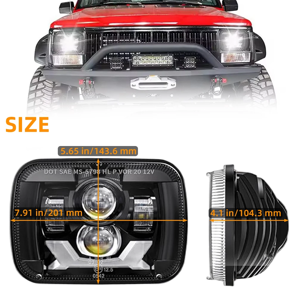 RIDROID 5x7 LED Headlights With Halo DRL For GMC Savana 1500/2500/3500 - H6054/H6014 Replacement
