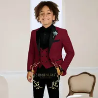 Costume de smoking de mariage pour garçons, 3 pièces, veste à col à visière, pantalon, gilet, ensemble Blazer formel pour enfant, tenue cintrée, costume garcon mariage 5