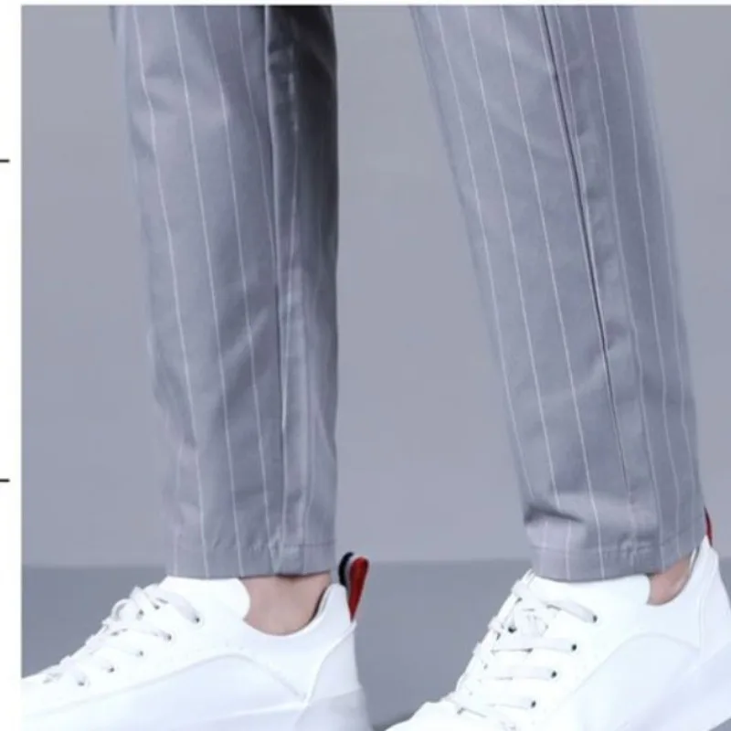 Summer Striped Business Casual Men's 2024 New Patchwork Button Zipper Pocket Slim Fit Fashion and Comfortable Straight Leg Pants