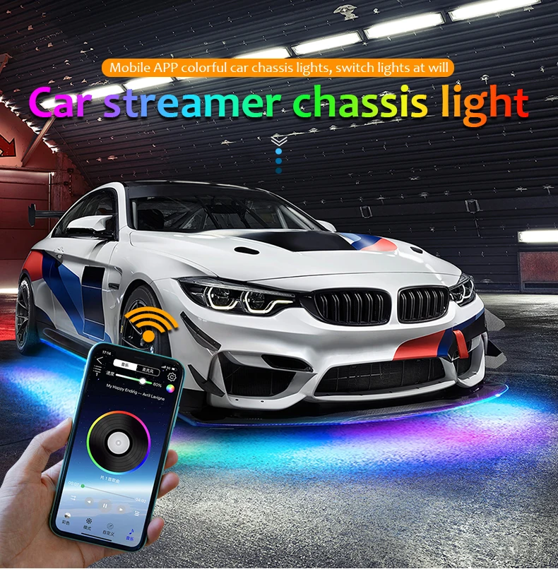 Auto flexible Unter licht Streifen Licht RGB Unterboden Sound App Steuerung Fernbedienung LED Neonlicht Atmosphäre Lampe für Auto Dekoration 12V – Detail 1