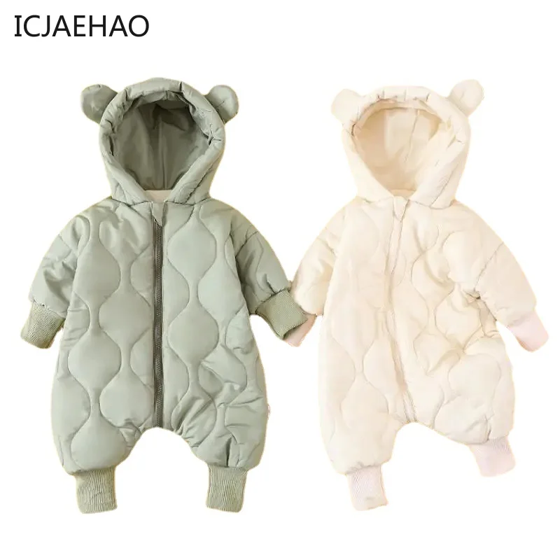 

2023 Newborns Hooded Jumpsuit Winter Boys Girls Overalls for Children Cotton Rompers Baby Clothes 0 24 Months Infants Bodysuits