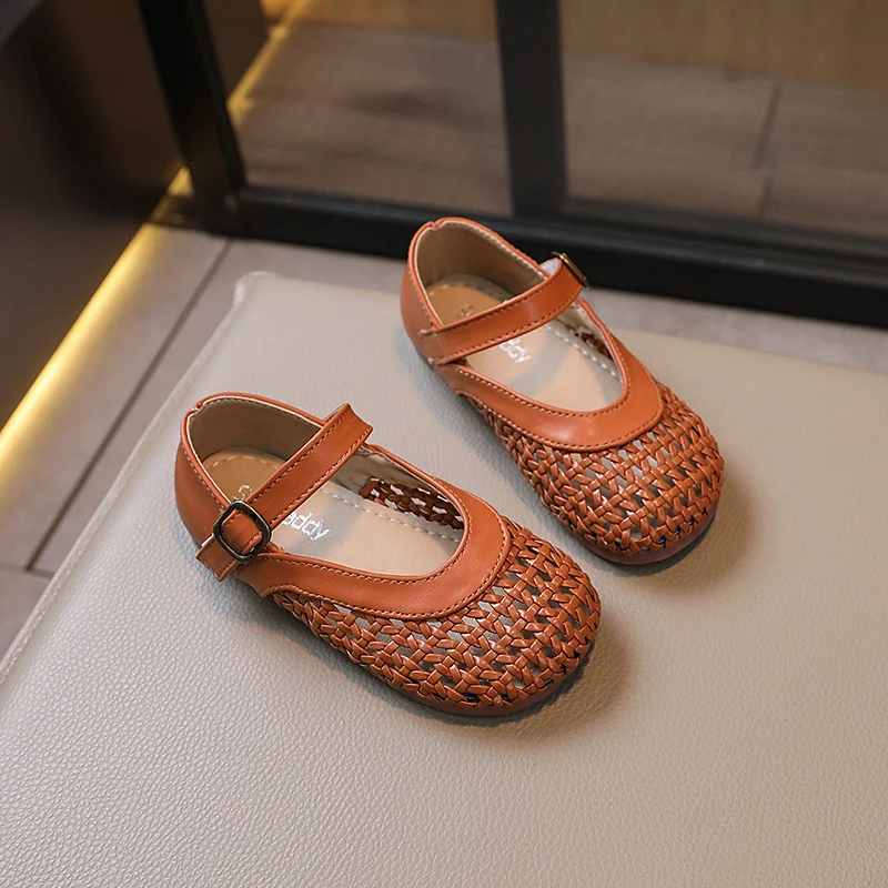 Girls' Shoes 2024 Summer New Children's Sandals Non slip Soft Sole Knitted Comfortable and Breathable Princess Shoes 6