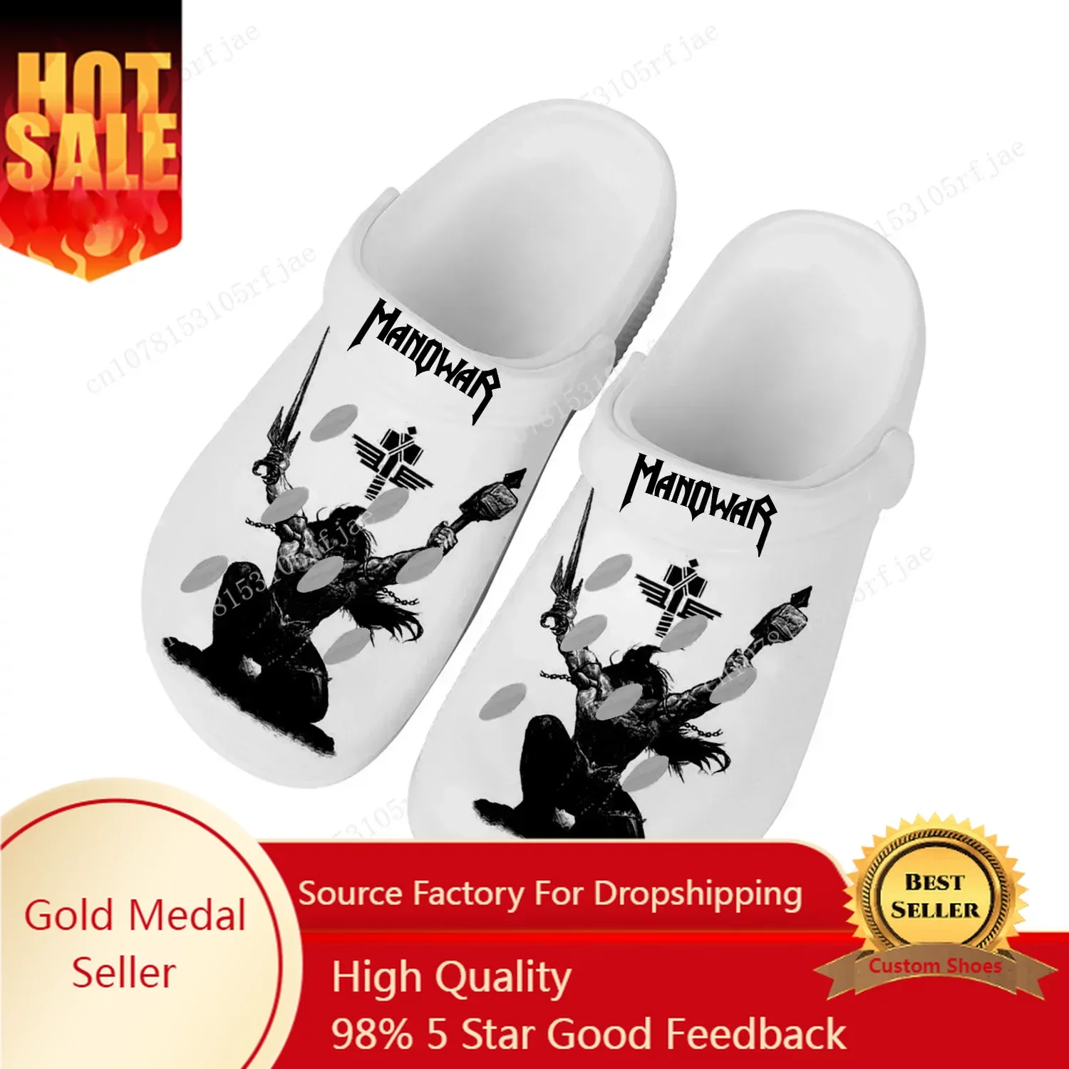 

Manowar Band Home Clog Mens Women Youth Boy Girl Sandals Shoes Garden Bespoke Customized Breathable Shoe Beach Hole Slippers