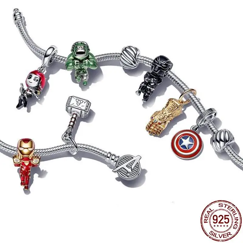 2024HotsellSpiderManCharmS925SterlingSilverNewCaptainAmericaCharmBraceletPairedwithMovieAvengersCharmBracelet-AliExpress