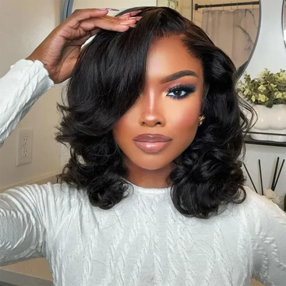 

Body Wave Short Bob Wig 13x4 HD Transparent Lace Frontal Wig Brazilian Virgin Human Hair Lace Closure Wigs 180% Density Tissage