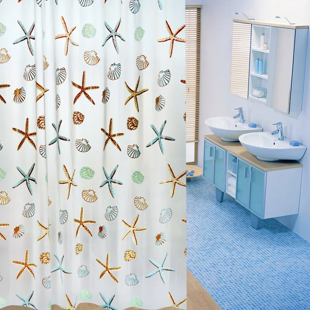 PEVA Bathroom Shower Curtains Waterproof Bath Curtain Starfish Hibiscus Pattern Bathroom Shower Accessories 180x200cm