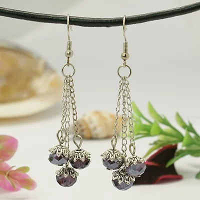 Kissitty 30 Pairs Stylish Tibetan Style Chandelier Earrings For Women Glass Beads Iron Chains Earring Hooks Jewelry Findings