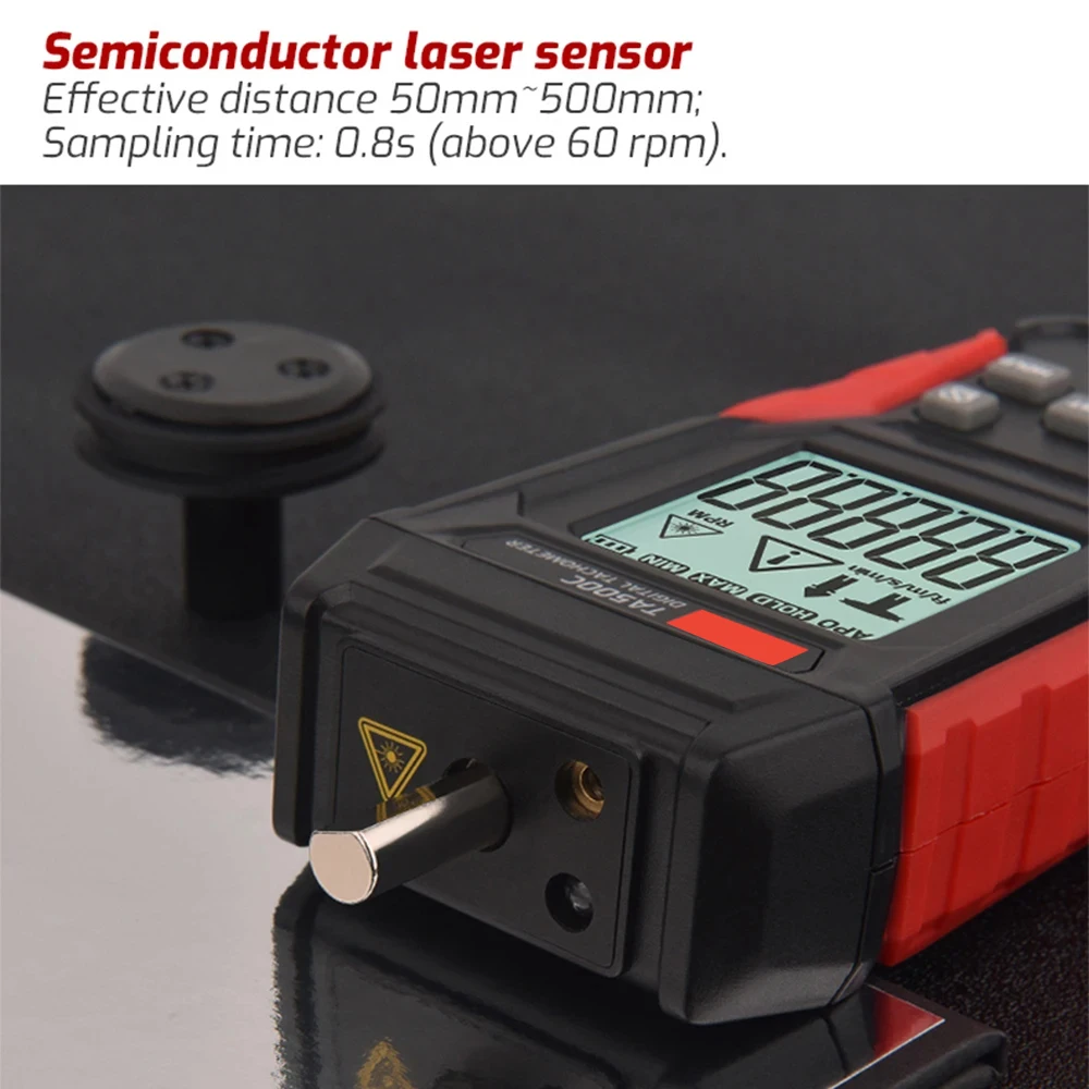 TA500C Digital Laser Tachometer Contact/Non-Contact/Dual Mode RPM Meter Engine S