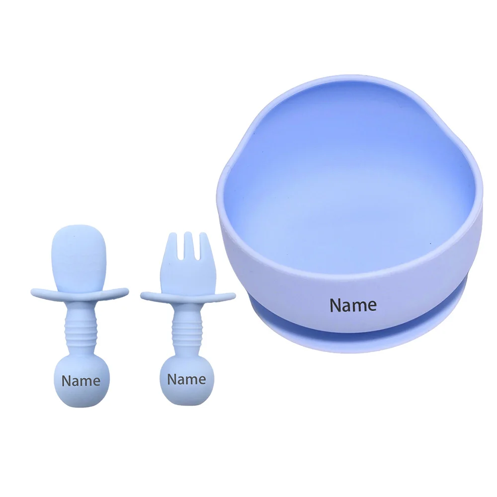 3-Piece Children's Tableware Set with Free Name Printing on Bowl Personalized silicone tableware—a unique gift for babies.
