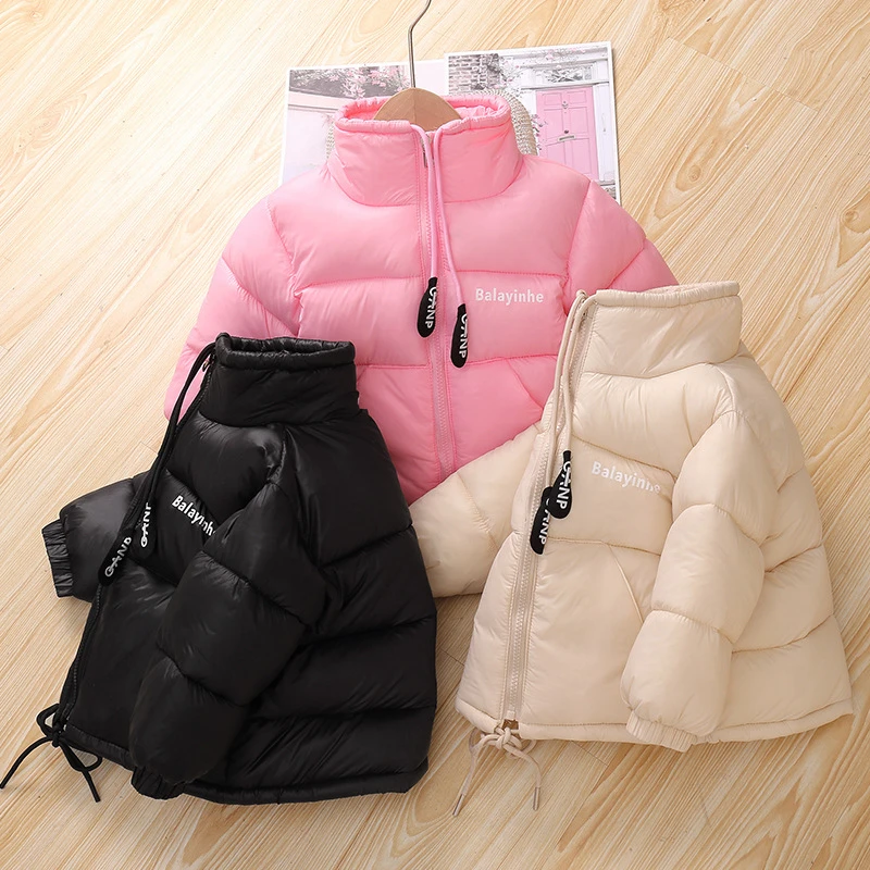 Girls Winter Coat Letter Pull Rope Zipper Warm Down Boys Jacket Kids Jackets for Boys Casual Kids Parka Overcoat 2-13 Year