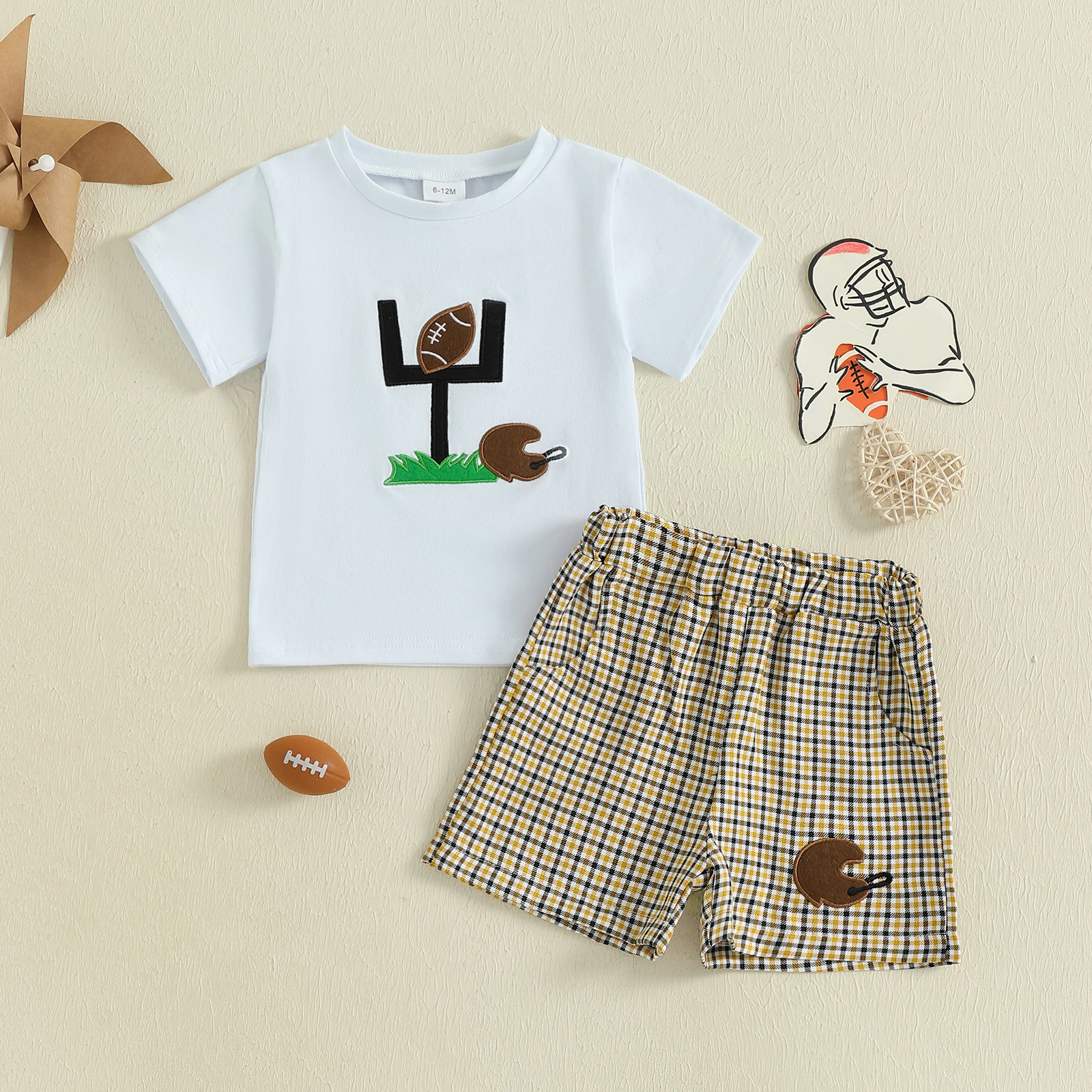 Toddler Boys Summer Outfit Car Rugby T-Shirt Shorts Set