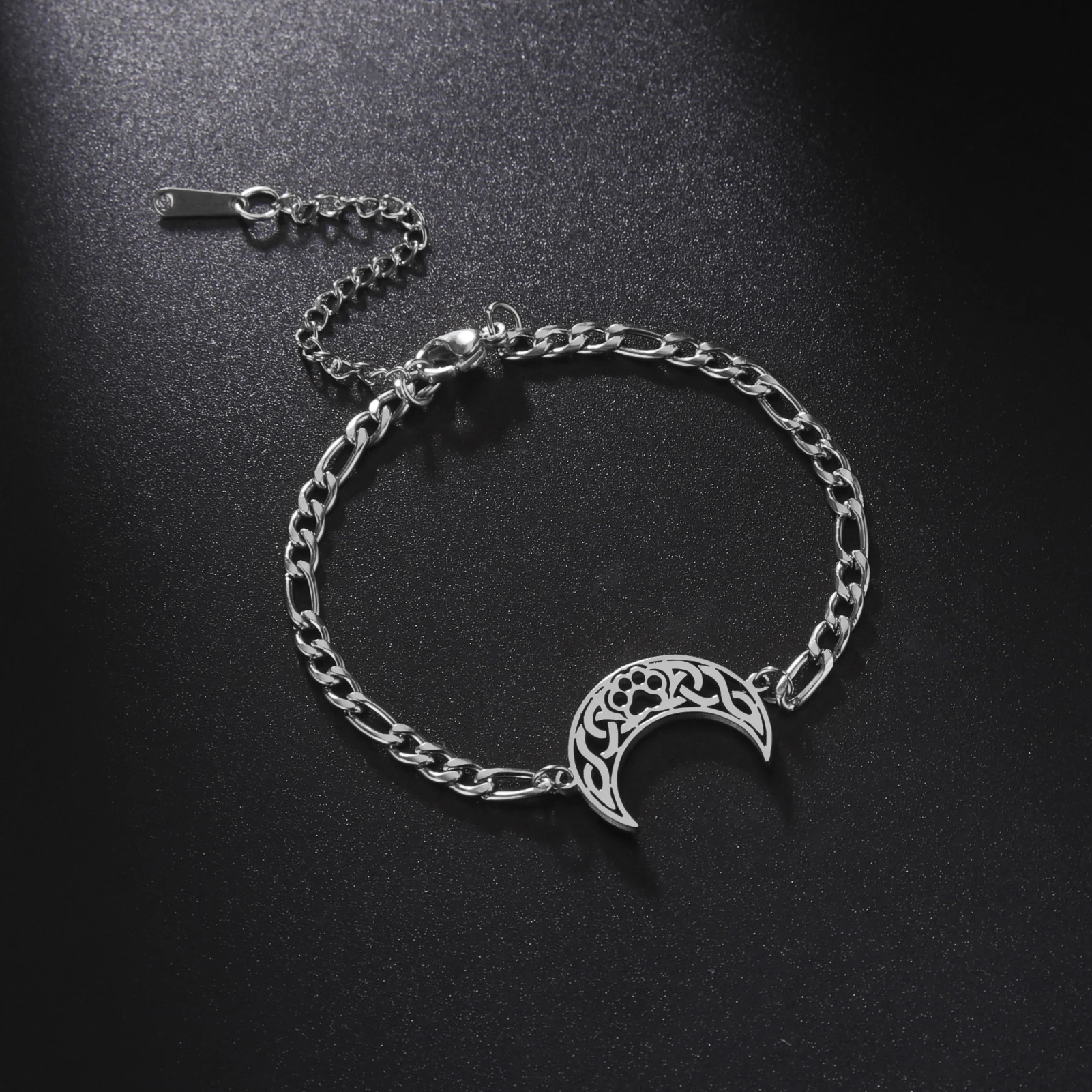 Amaxer Cute Animal Cat Paw Moon Stainless Steel Bracelet For Women Man Friend Birthday Jewelry Gifts Wholesale 2