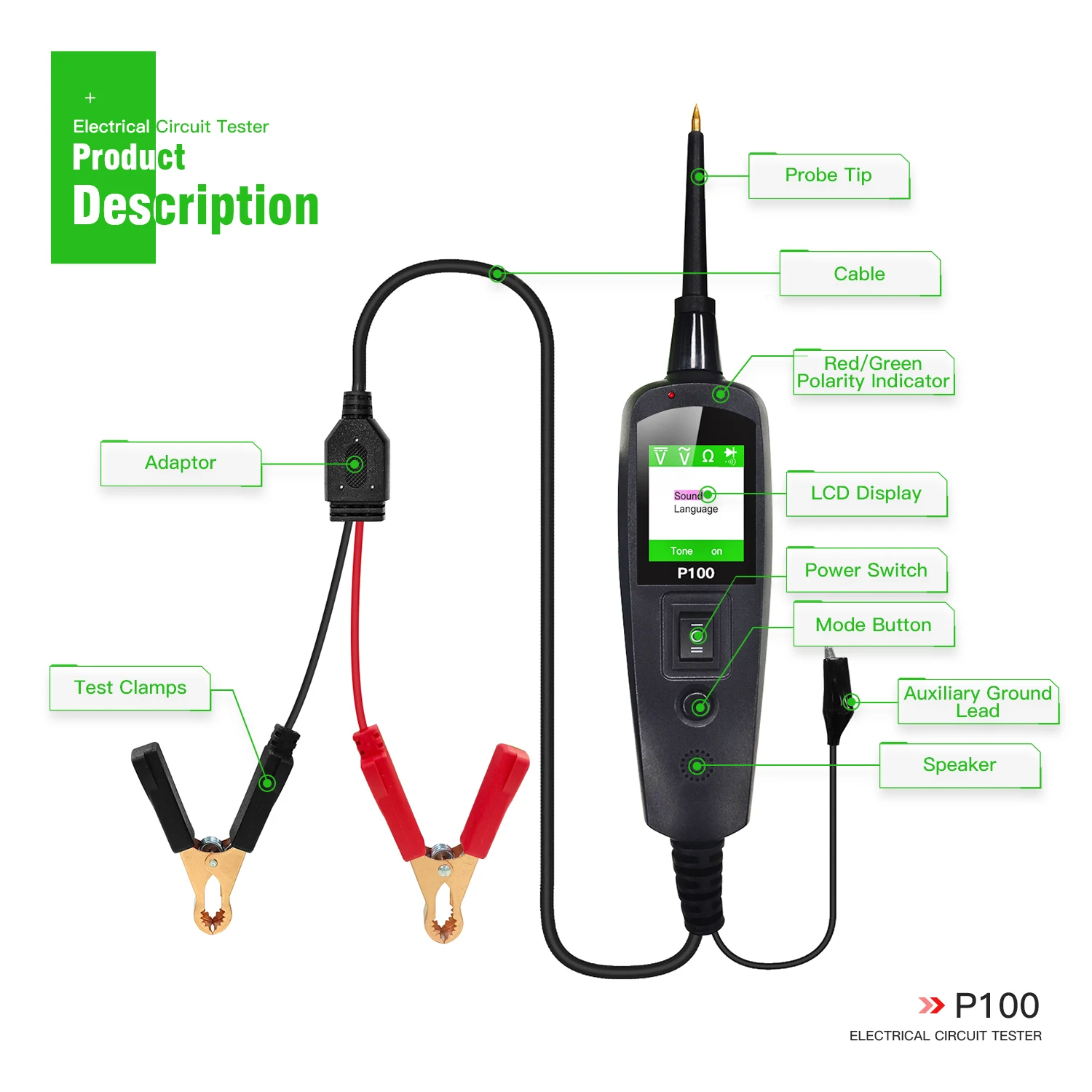 Topdiag P200 9V-30V P100-2M 12&24V Power Probe Automotive Electric Circuit Tester Relay Injector Activating Car Diagnostic Tool