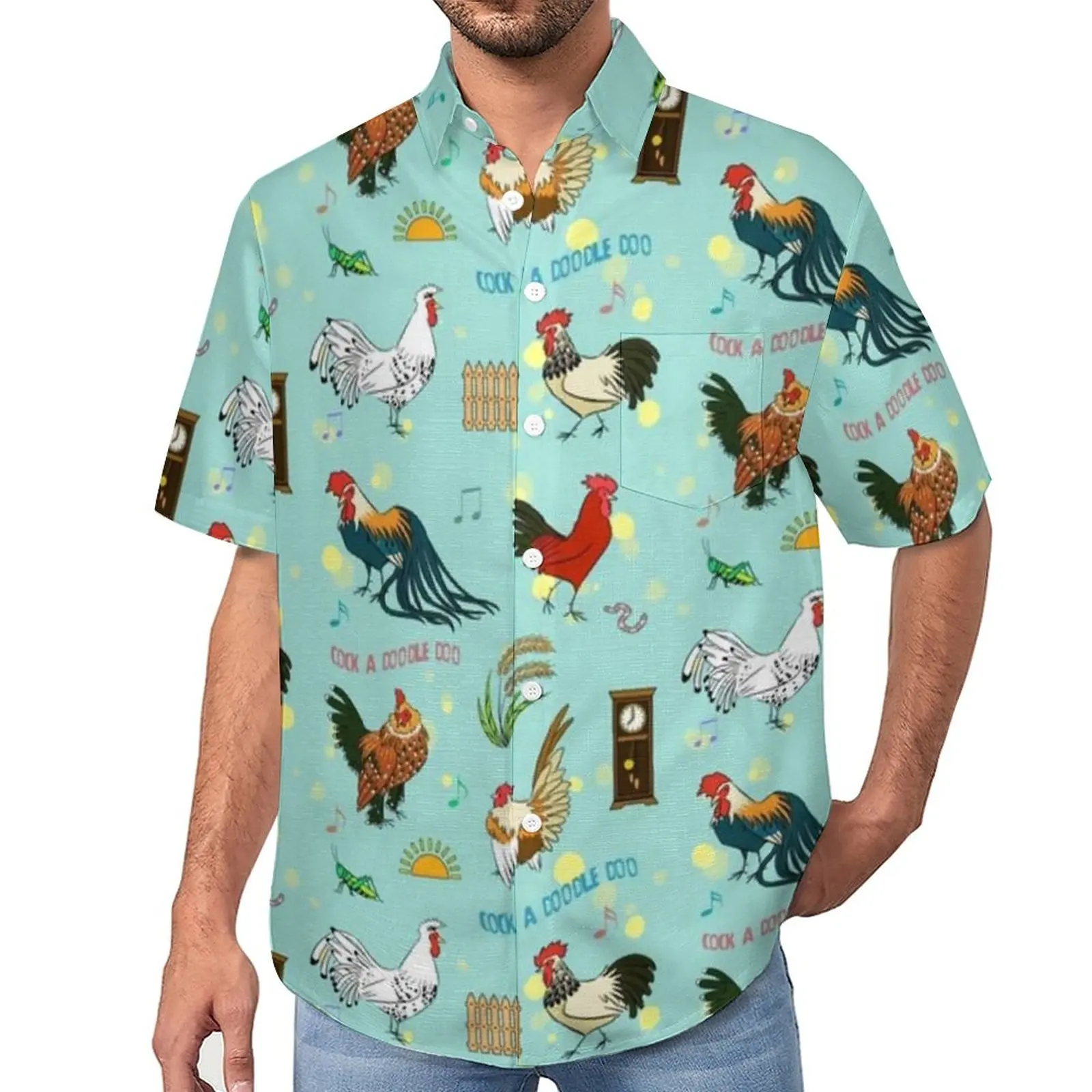 

Pretty Cartoon Chicken Casual Shirt Cute Roosters Vacation Loose Shirt Summer Street Style Short Sleeve Design Oversized Blouses