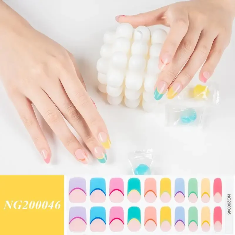 Solid Color Gel Strips for Nails Sliders Adhesive Waterproof Long Lasting Full Gel Nail Stcikers UV Lamp Need Press On Nails 5