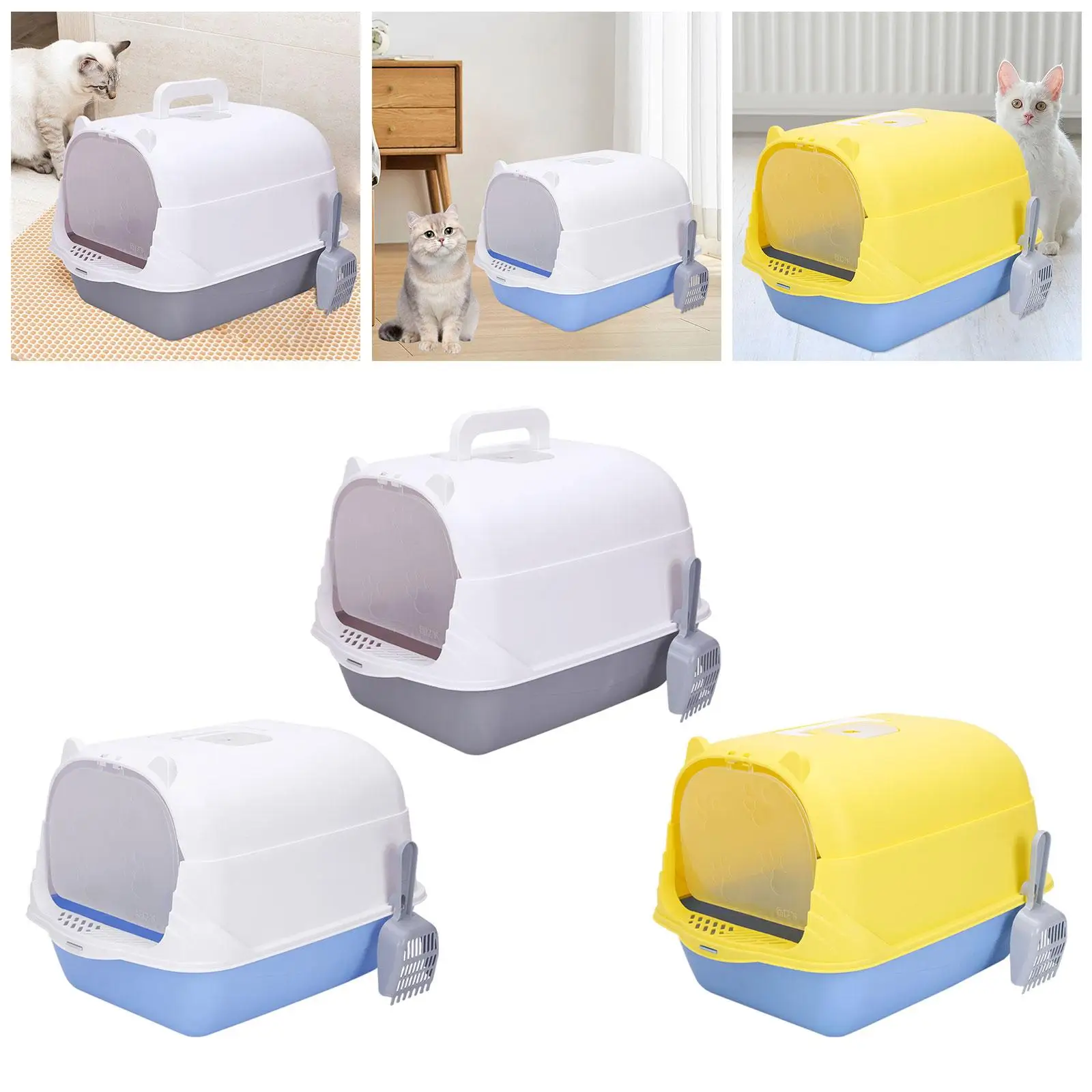 Hooded Cat Litter Box Durable with Door Removable for Indoor Cats with Scoop