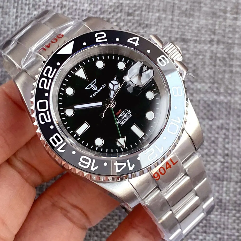 NH34 Black Grey GMT Mechanical Watch Men Green Hand 200m Waterproof Steel Watch Diving Master II CLock Gift Glide lock Bracelet
