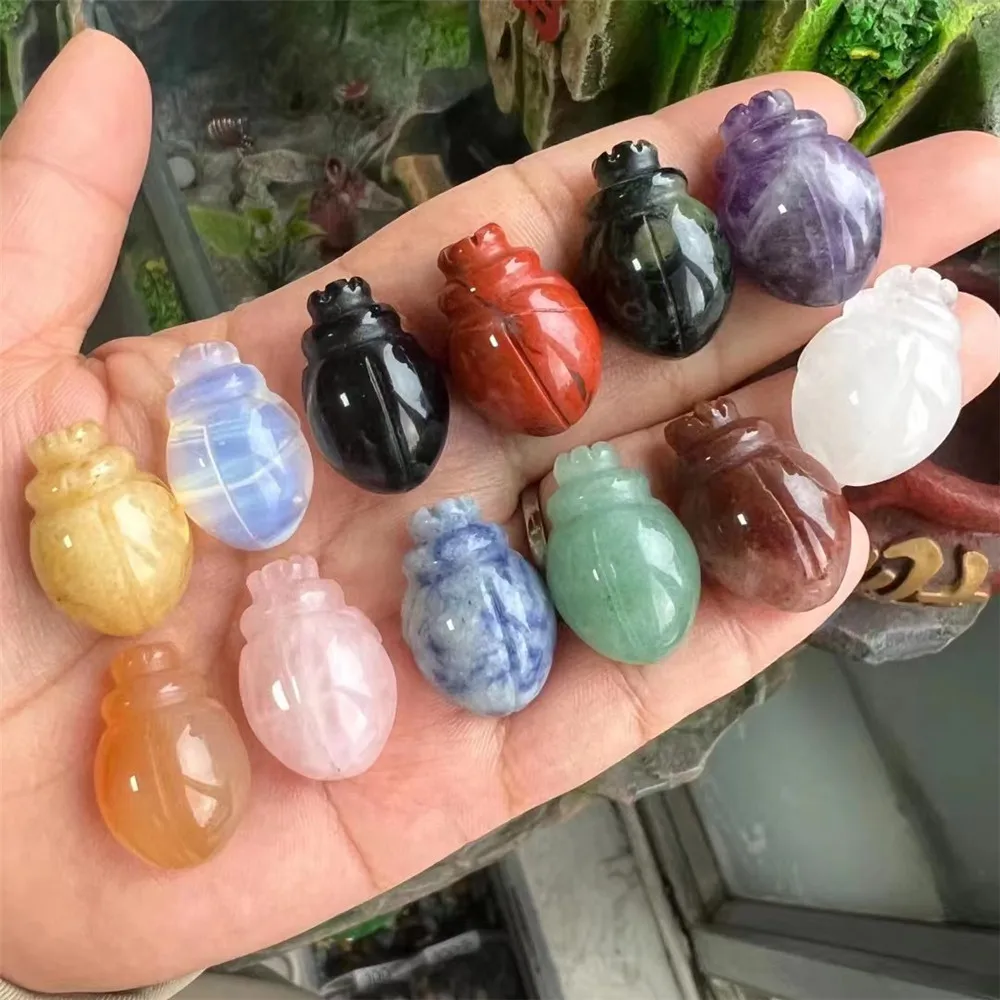 

Natural Mixed Gemstone Rose Beetle Crystal Agate Mini Carved Animal Half Jewel Craft Ladybug Ornament Random 5pc