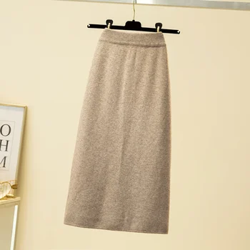 تنورة حياكة سوداء لعام 2025 تنورة نسائية عالية الخصر أنيقة طويلة للنساء موضة الخريف والشتاء تنورة مكتب التنانير النسائية 4