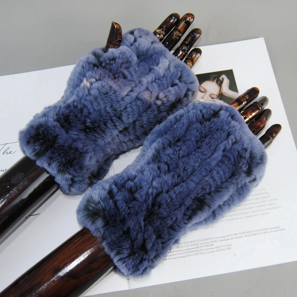 Hot Sale Winter Women Natural Real Rex Rabbit Fur Gloves Good Elastic Knitted Rabbit Fur Mittens Lady Real Rex Gloves