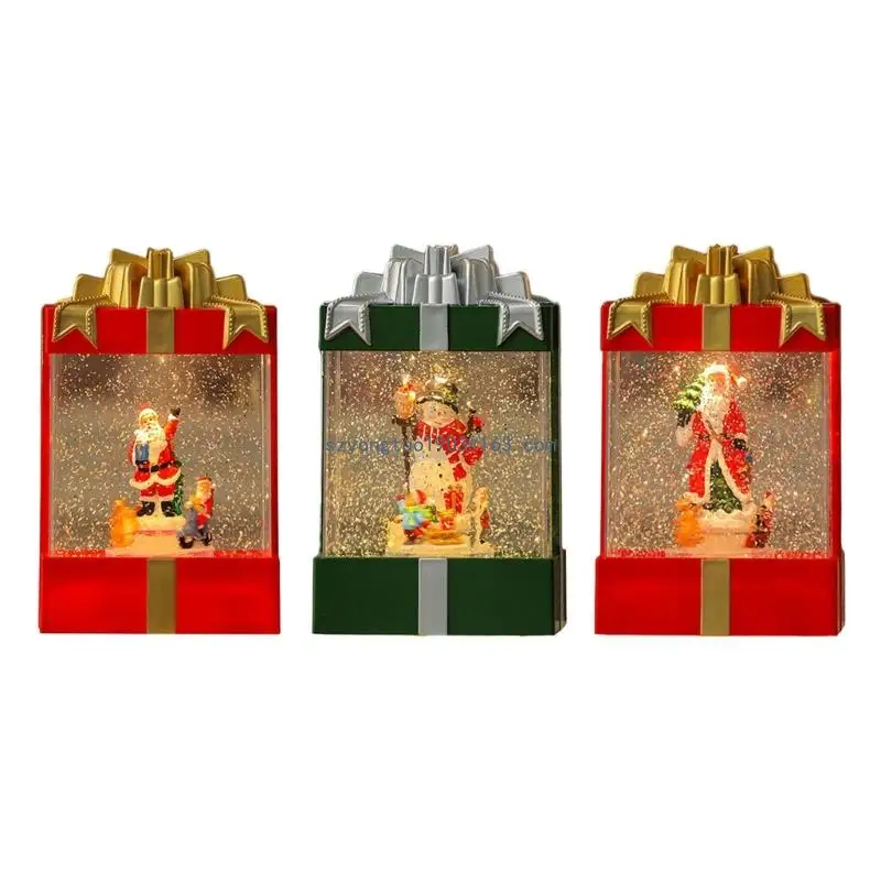 

Christmas Snow Lights Musical Christmas Snow Light Box with Gold Bow Kindergarten Christmas Decor