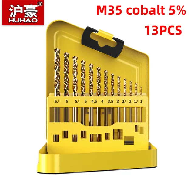 HUHAO 13 יחידות M35 קובלט 5% סט מקדחות סיבוב להברגת פלדה מקדחה ידנית בעלת קשיחות גבוהה תואמת כלי עבודה מתכת ועץ 1