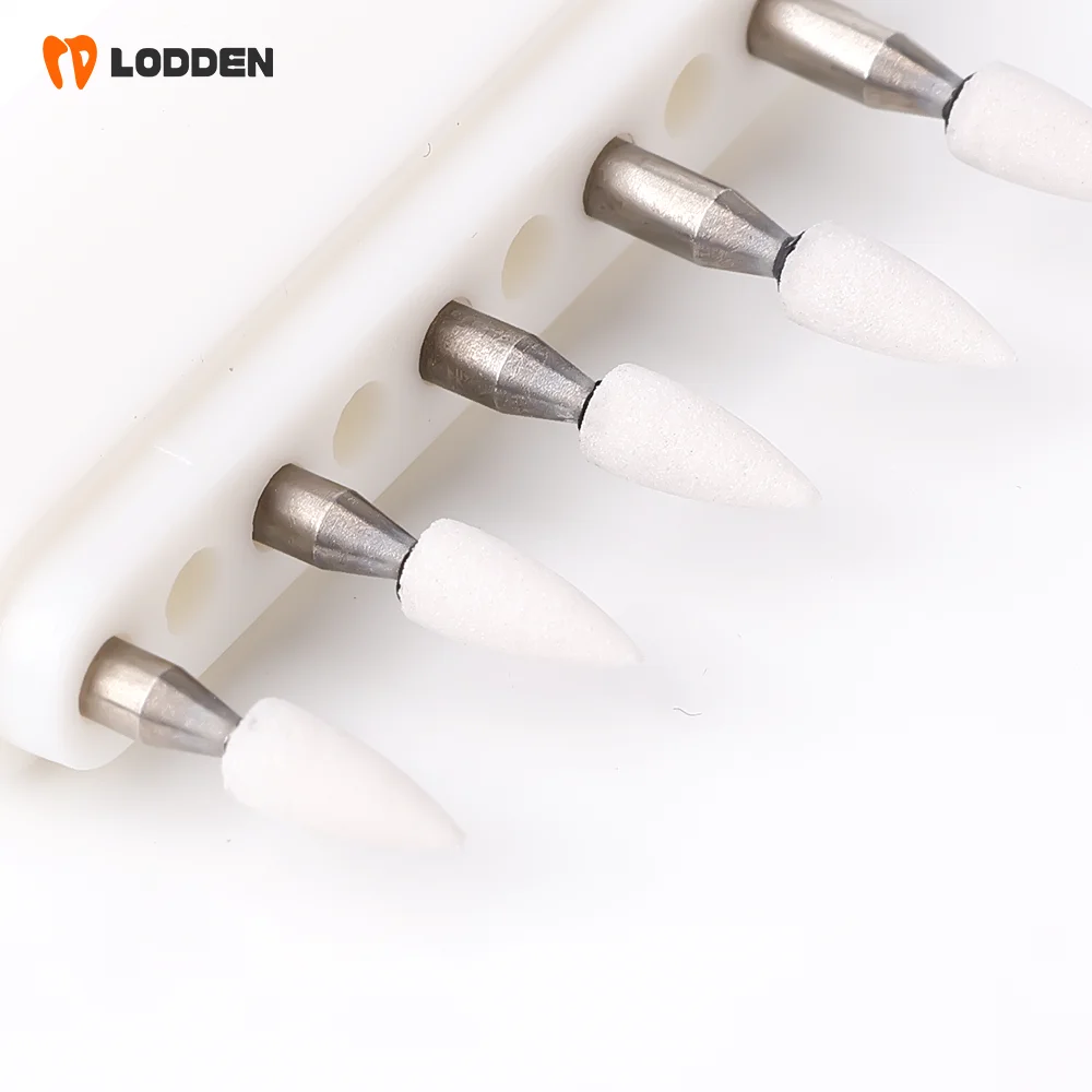 LODDEN 5 Stück Dental-Polierbohrer aus weißem Stein mit niedriger Geschwindigkeit, Kegel-/Flammen-/runde Form, Abriebbohrer RA für Polishin-Verbundwerkzeuge – Detail 4
