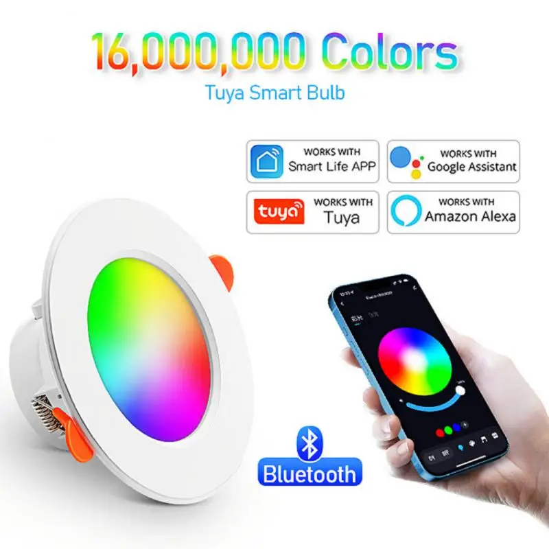 Светодиодная лампа Tuya совместимая с Bluetooth яркими пятнами встроенная круглая RGB