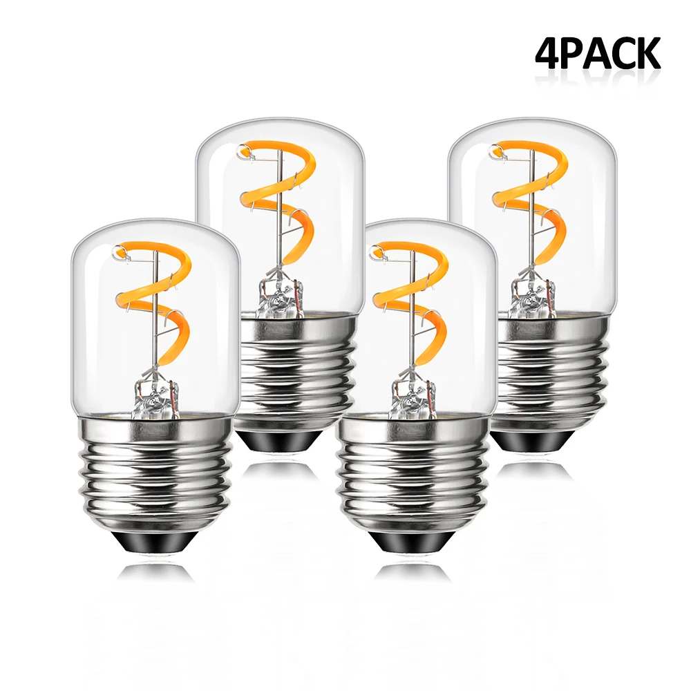 

4PCS Decorative LED Bulbs E27 1.5W T28 Vintage Edison Light Lamp Chandelier Candle Replacement Dimmable Spiral LED Filament Bulb