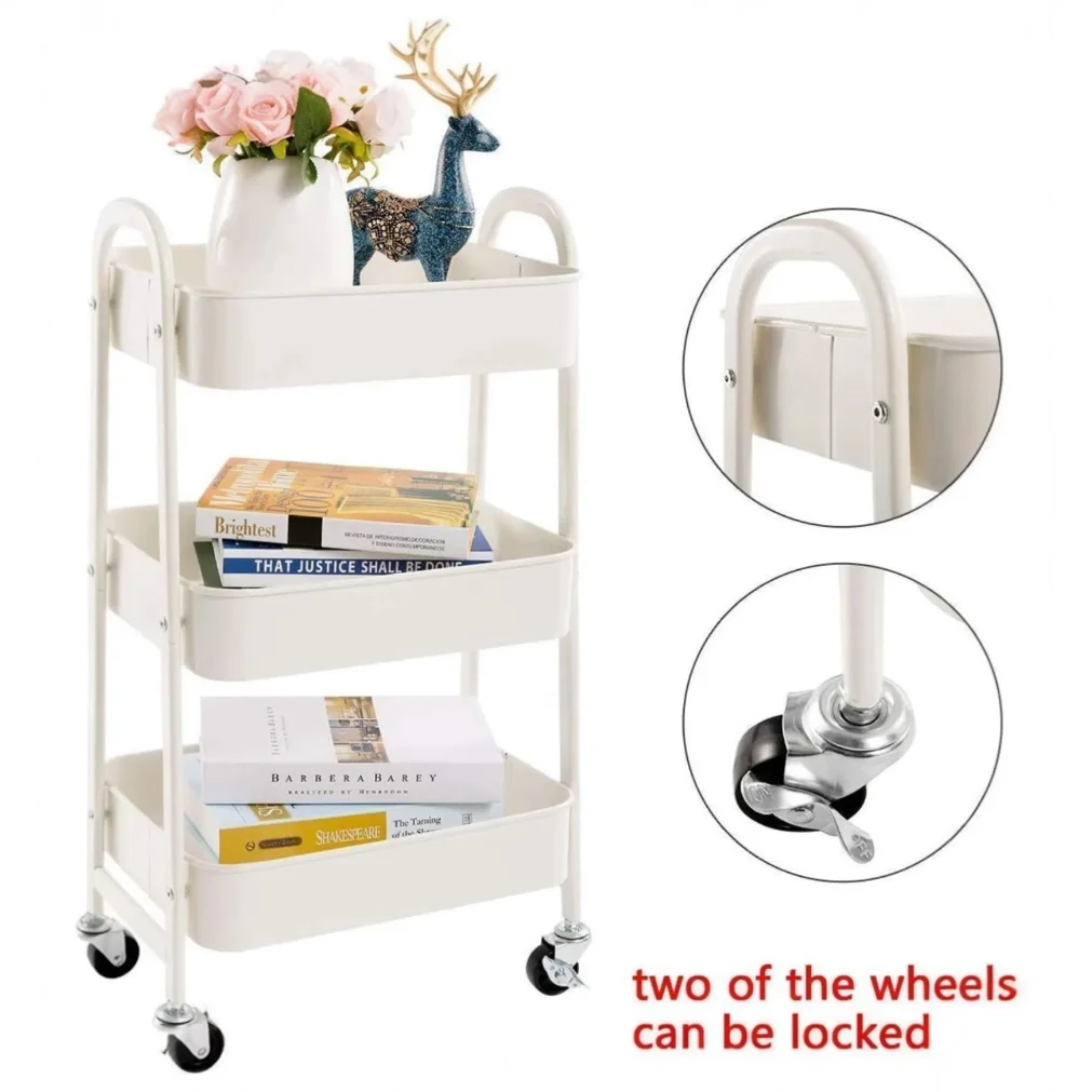 Rolling Cart, 3 Tier Multi-Purpose Opbergwagen, winkelwagen Afneembare Utility met Locking Casters, voor Office Badkamer Keuken Kids' Room Laundry Room,Black,2