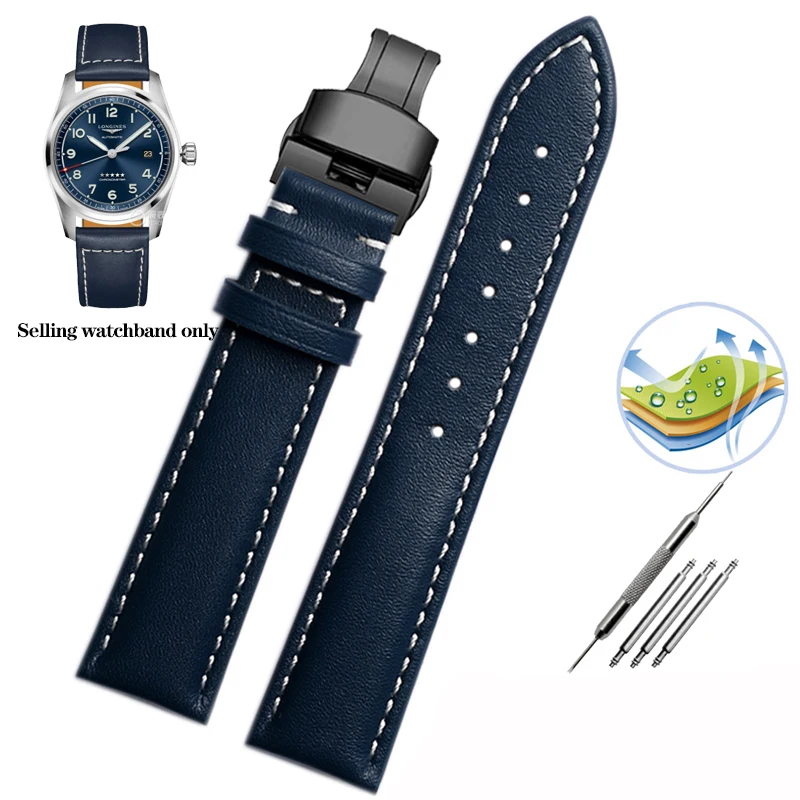 Correa de piel de vaca de 20 mm, 21 mm y 22 mm para Longines Pioneer Machinery L3.810/L3.820 Series Correa de reloj de cuero liso para hombre Tudor Citizen
