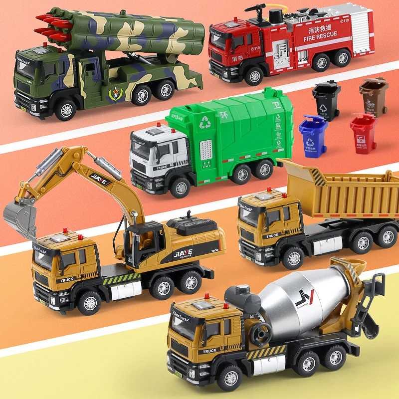 1/50 Scale Simulation Alloy Acousto-optic Rebound Engineering Truck Excavator Mixer Garbage Crane Dumper Model Boy Toy Gift