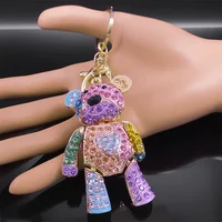 Cute Sweet Colorful Full Crystal Big Bear Key Chain Alloy Rhinestone Fashion Bag Accessories Keyring Jewelry Wholesale N9029 5