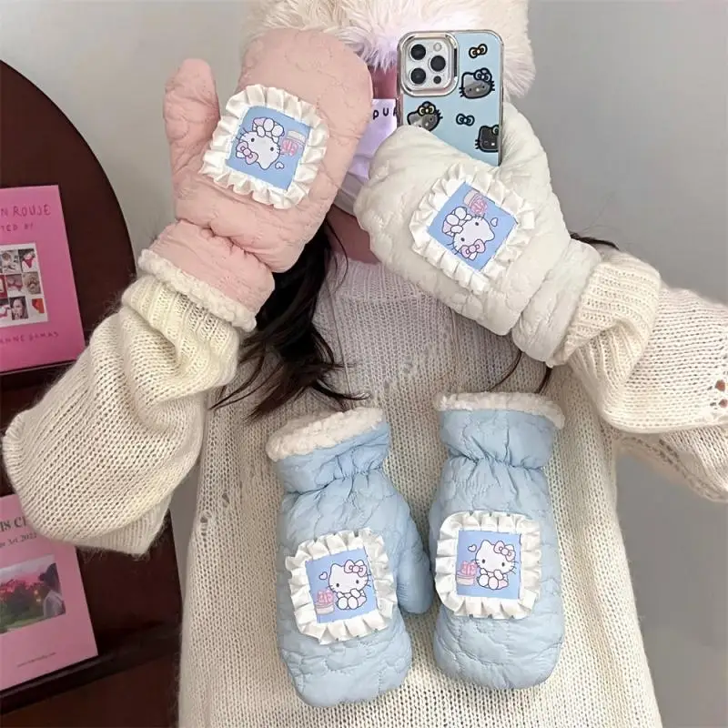 

Hellokittys Plush Gloves Girl Winter Keep Warm Thicken Student Hanger Style Riding Artifact Fashion Gift Girl Gift Autumn Winter