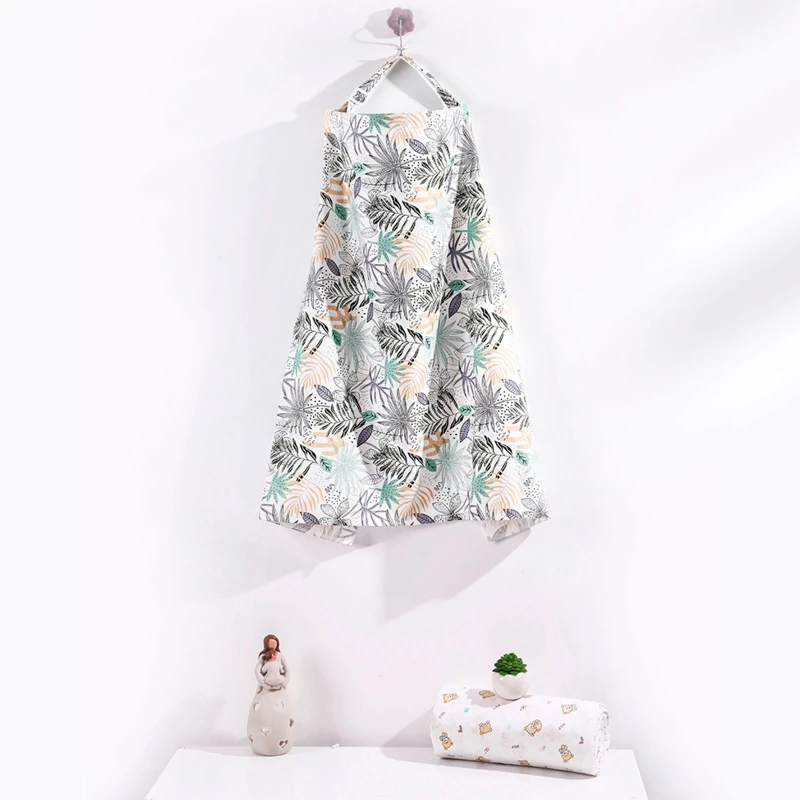 Maternity Nursing Robe Breastfeeding Gown Infant Wrap Leaves Print Nursing Poncho Multi Use Cover for Baby Car Seat