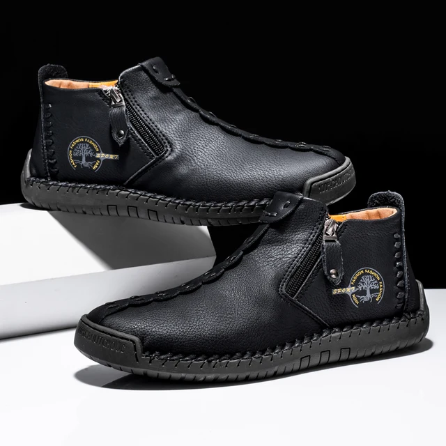 2025 New Men's Handmade Leather Loafers Boots Fashion Ethnic Style Casual Shoes Comfortable Lightweight Breathable Mens Boots 2