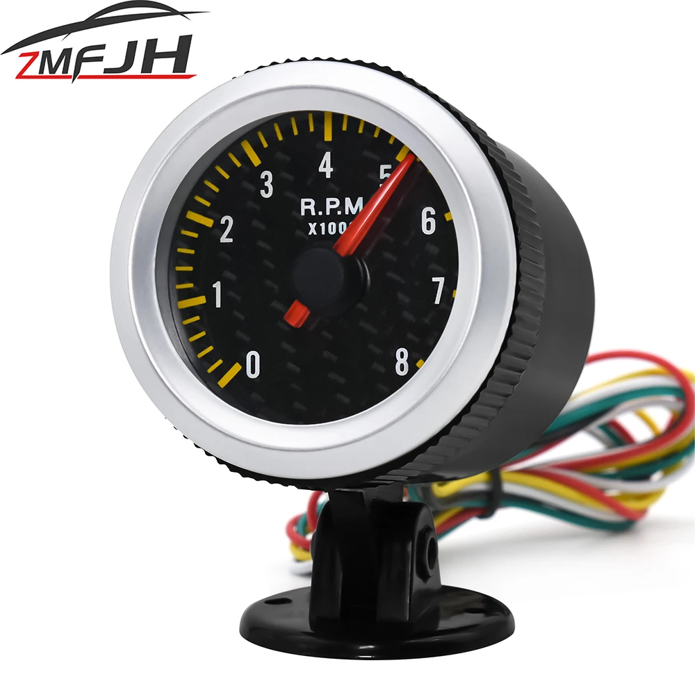 2" 52mm Car LED Tacho Gauge Tachometer Boat Carbon Fiber Face Yellow 0-8000 RPM meter 6050 for Auto tachometer gauge engine tachometer tachometer meter