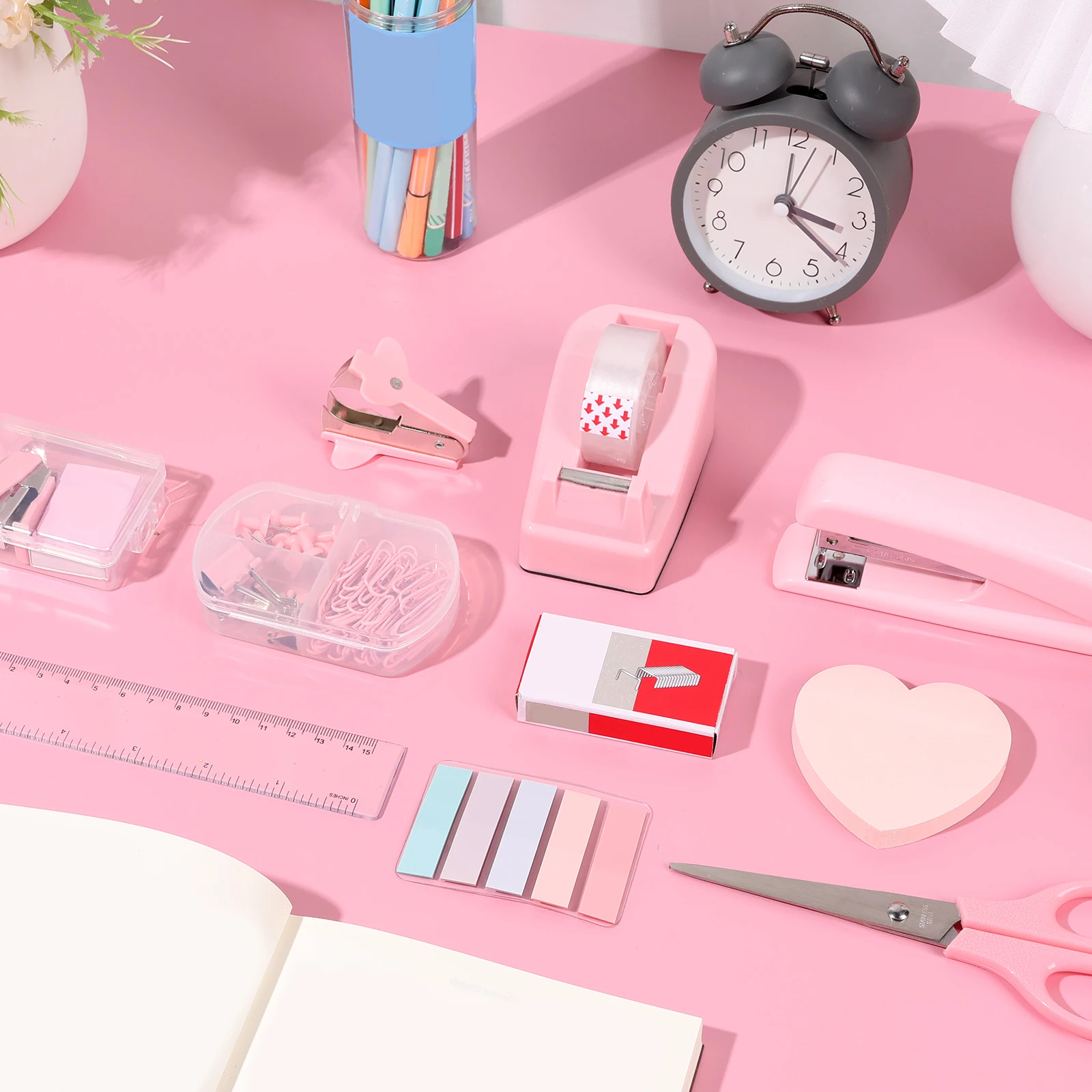 Office supplies set Desk accessories Stapler set Staple driver Tape holder Ruler Labels Office scissors For students use