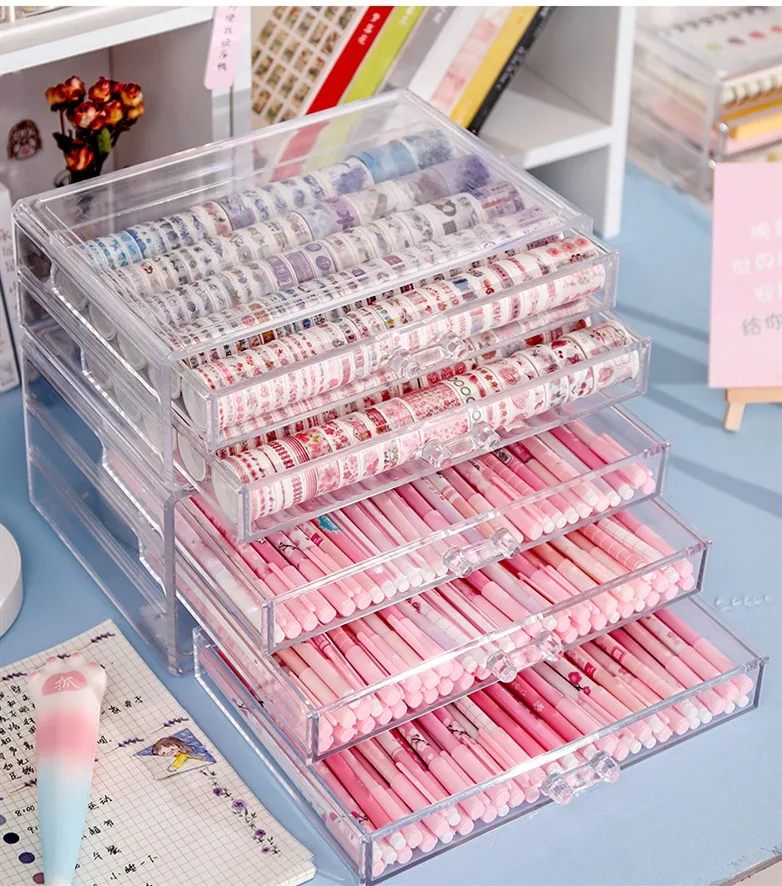 Acrylic Pen Book Document Pencil Storage Holder Desktop Organizer Case  School Office Stationery Cosmetics Marker Storage Box